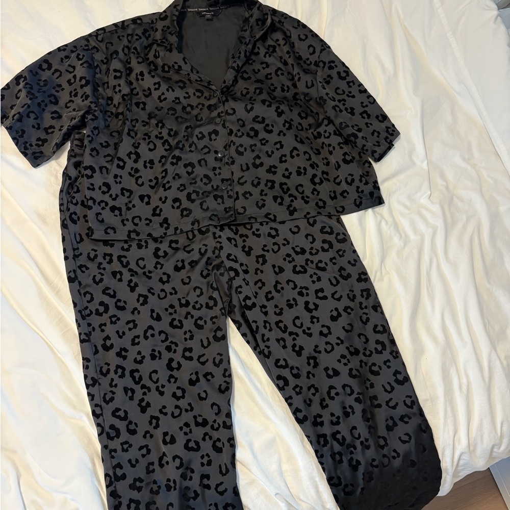 Leopard Print Black Pajama Set
